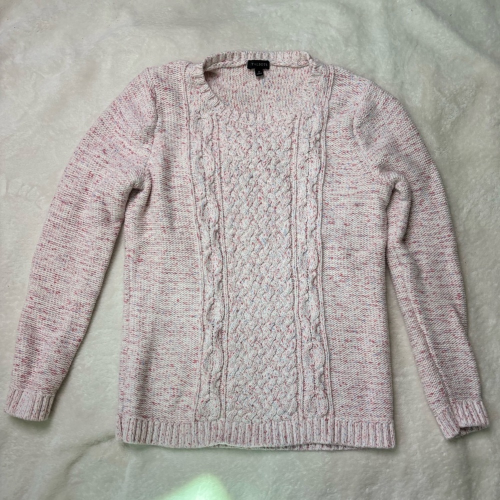 Talbots Pink and Blue Flecked Cable Knit Sweater - Size M